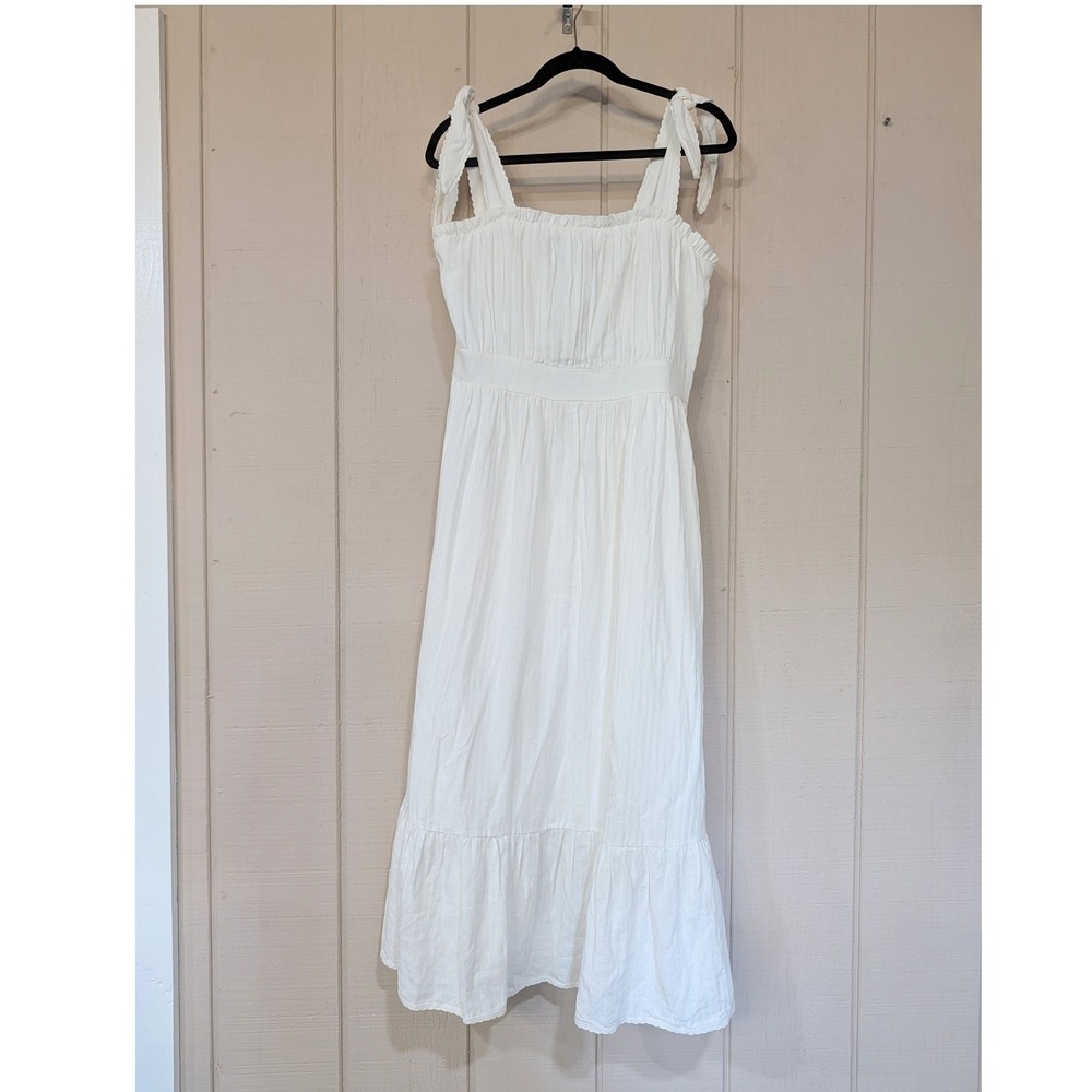 Lulus Flirting in Florence White Striped Tie-Strap Midi Dress L NWT Coquette - Picture 4 of 12